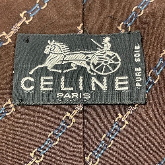 Celine Necktie 100% Silk Brown/Blue (72868) - Picture 3 of 5